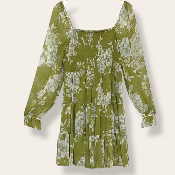 Patrons of Peace Green Floral Smocked Tiered Dress Size L - Picture 2 of 8